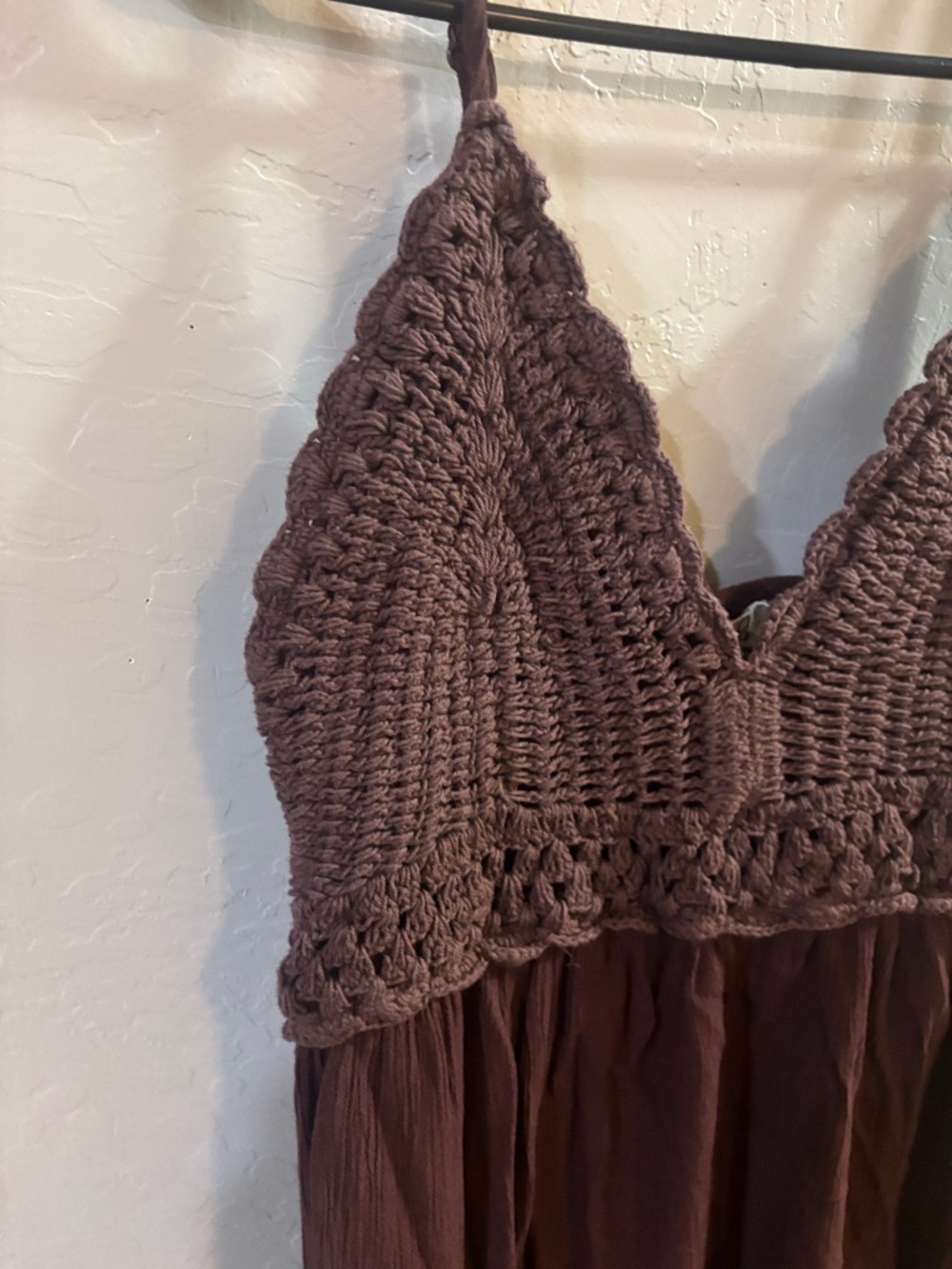 Blush Brown Crochet Bodice Midi Dress - Picture 6 of 11